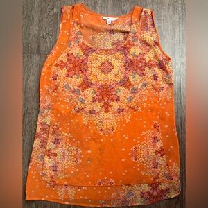 CAbi Orange Floral Layered Merrow Edge Chiffon Tank Top #268 - Size Small